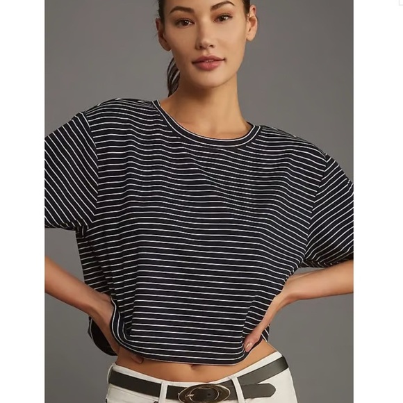 Maeve Anthropologie Short-sleeve Tee Navy White Striped Women’s Size Medium M - Picture 1 of 6